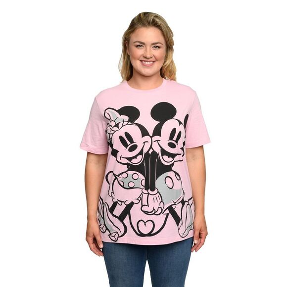 New Disney Plus Size Women's Mickey & Minnie Mouse T-Shirt Pink Back To Back - Picture 1 of 6